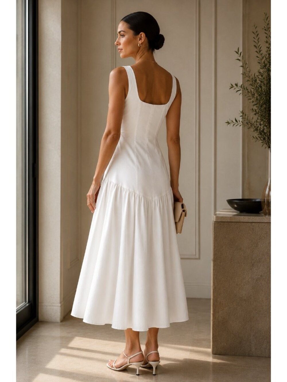 Lulus Kyla Midi Dress Sz Medium White Drop Waist Corset Coquette Sundress Bridal - Picture 3 of 9